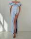 High-quality light blue ruffled one-shoulder high slit dress Valentine's Day birthday graduation party dress