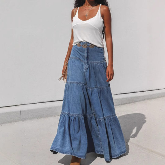 Women casual half skirt European and American street hotties low-waist vacation style cake denim skirt