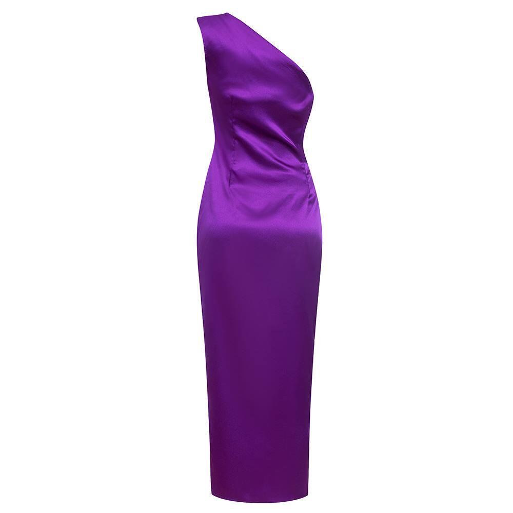 Sexy one shoulder evening dress талия темперамент твердый косой поздно платья платье 