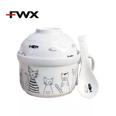 The bowl of ceramic bowl with rice at work cute creative Korean students single simple creative personality with lid looks good