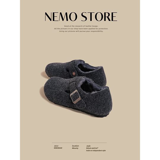 真皮加绒全包勃肯鞋女2025秋冬款百搭保暖毛毛鞋厚底博肯单鞋外穿