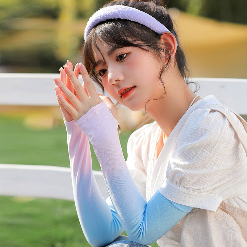 少女渐变袖套夏天户外骑车冰袖女款防晒同款护臂开车2024