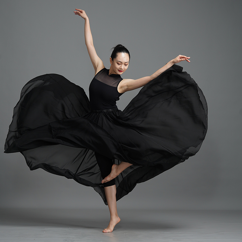 720-Degree Dance Large Swing Skirt Black Half-Length Practice Tulle Skirt Modern Classical Dance Practice Performance Costume Chiffon Long Skirt