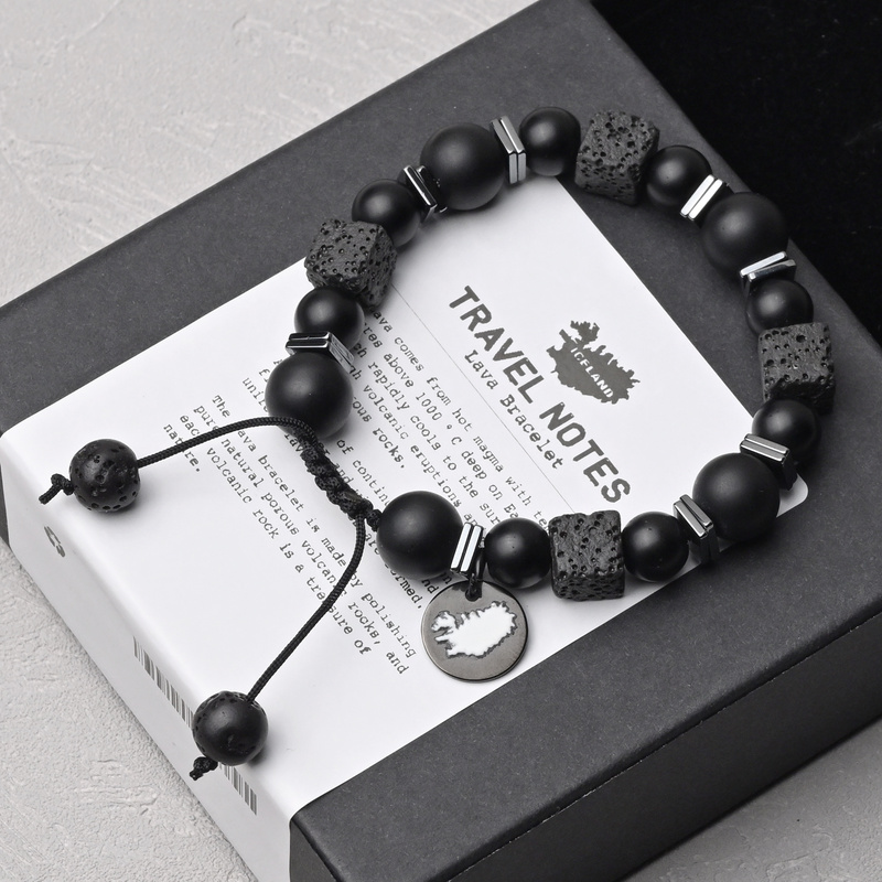 Volcanic Rock Bracelet Gift Box, Iceland Travel Souvenir, Iceland Travel Keepsake, Unisex Bracelet