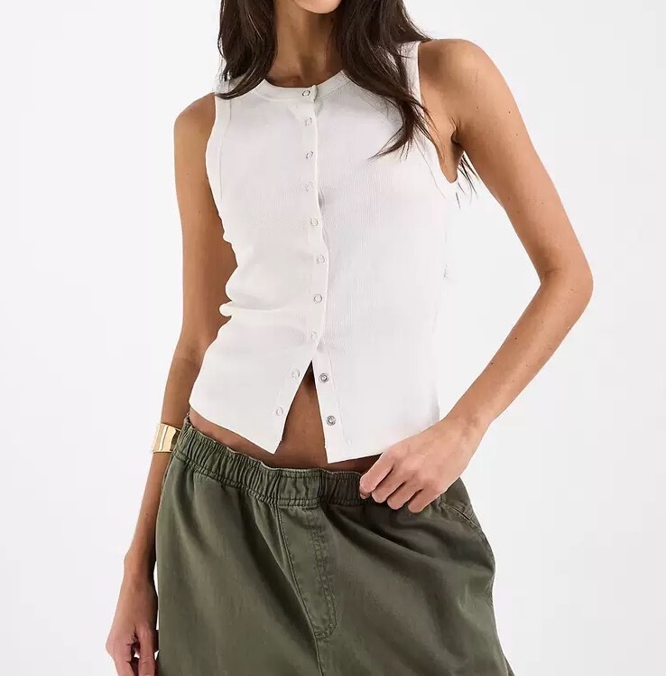 American-Style Ribbed Knit Base Shirt for Women, Summer Stretchy Slim-Fit Vest, Designer Ribbed Sleeveless T-Shirt Top