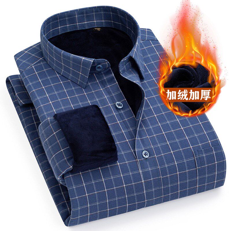 Winter men's warm underwear in old age shirt male streaks with long sleeves plus suede thickened shirt with velvet checkered blouse