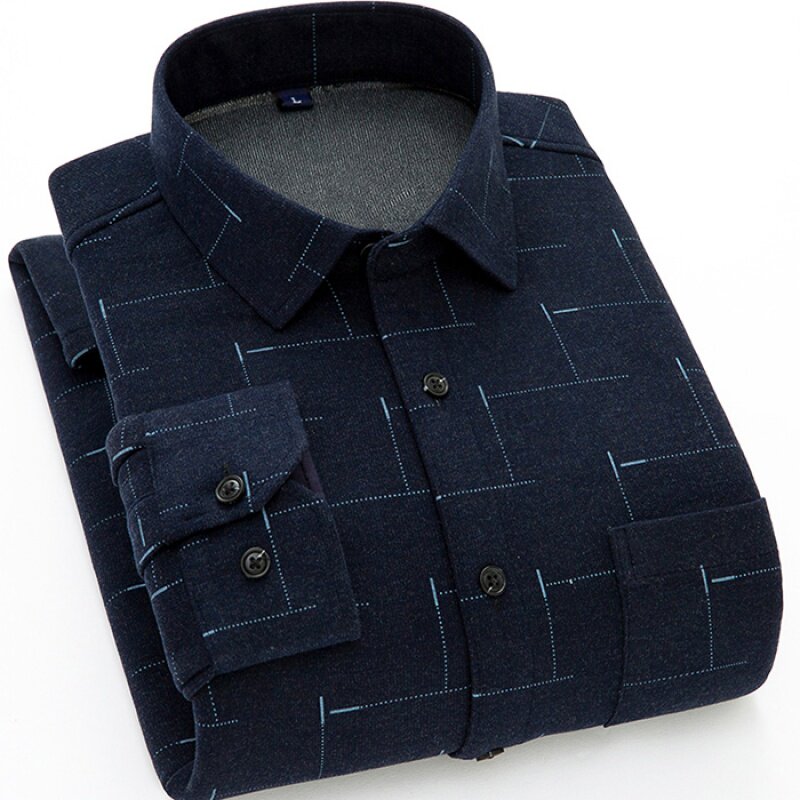 Warm Shirt Men Long Sleeve Plus Suede Thickened Underwear Middle Aged Dad Loaded Print Loose Young Blouse Shirt