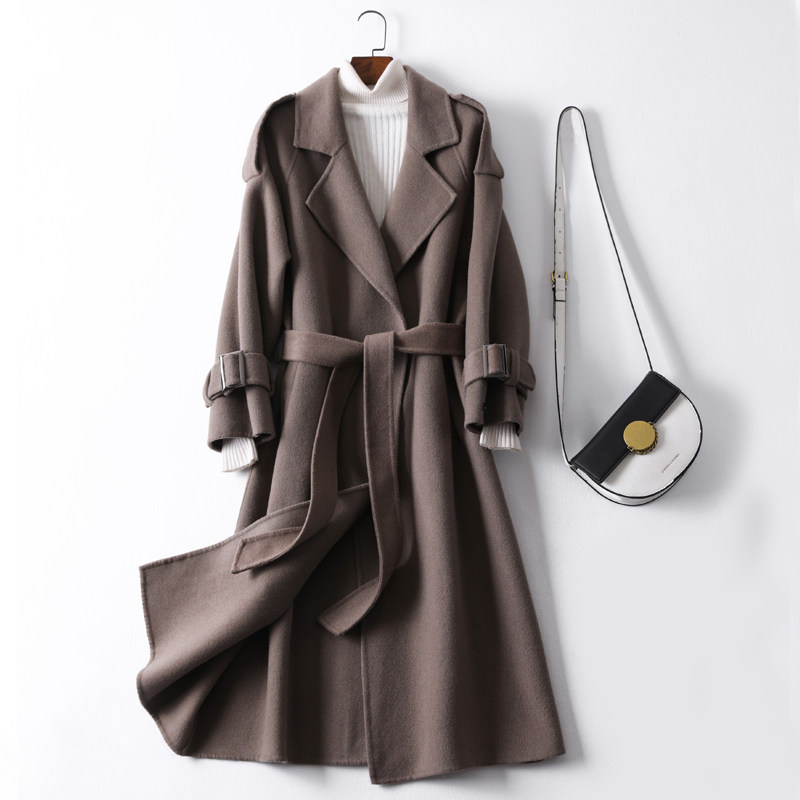 2022 Winter new double-sided wool in large coat with long version loose lace Herbenwind superior grey suo jacket