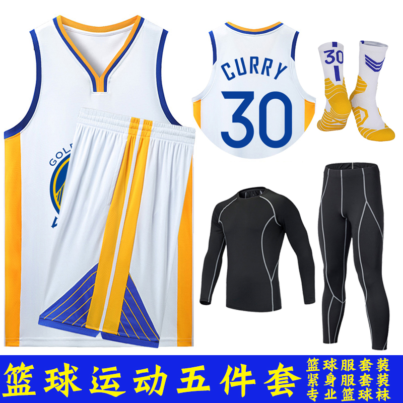 Basketball Sportswear Five-Piece Set Curry No. 30 Jersey Autumn and Winter Kobe No. 24 Basketball Tights Set Basketball Socks