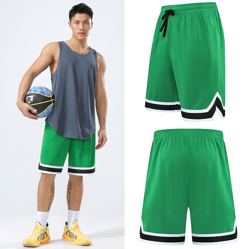 Basketball Shorts, Sports Shorts, Training Casual Shorts, Five-Point Basketball Shorts, Double Side Zipper Pocket Shorts, Men's Loose Fit, Black and Green