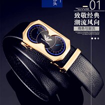  Mens genuine leather big cards Automatic buckle belt pure cow leather upscale Leather Pants Belts Corrosion Resistant quality Double