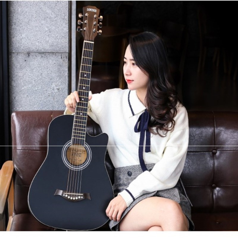 38 inch log black and white folk acoustic guitar beginner male and female students beginners practice piano guitar instrument