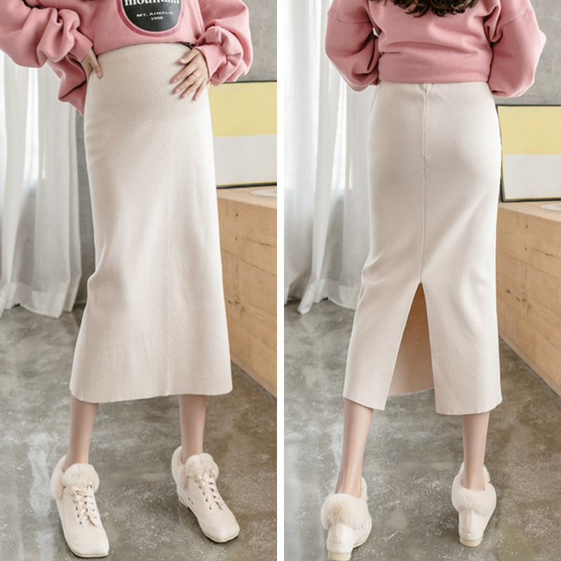 2021 new maternity skirt skirt skirt skirt short skirt spring and autumn fashion tide mom outside wearing a hip support belly knitted long skirt