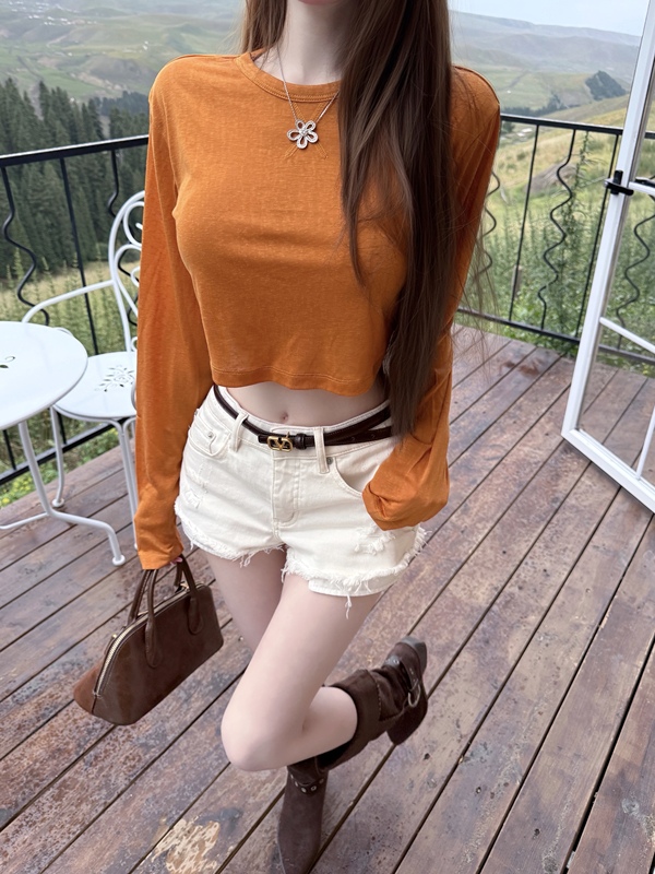 Tutu【Top Beauty Chopstick Legs】98% Cotton/Slimming Frayed Hem Ripped Slim Fit A-Line Denim Shorts # Dk1851