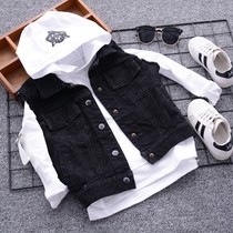 Boy black denim vest 2019 spring and autumn childrens clothing Korean version of childrens vest