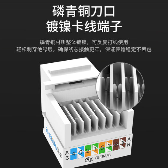 Zhehua network module super six categories 5 category cat6 socket pressure-free network cable module tool-free RJ45 gigabit single-double four-port computer panel socket type 86