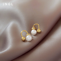 Jinglei temperament Pearl Golden Bean earrings female 2021 New Tide daily Joker silver pin earrings niche
