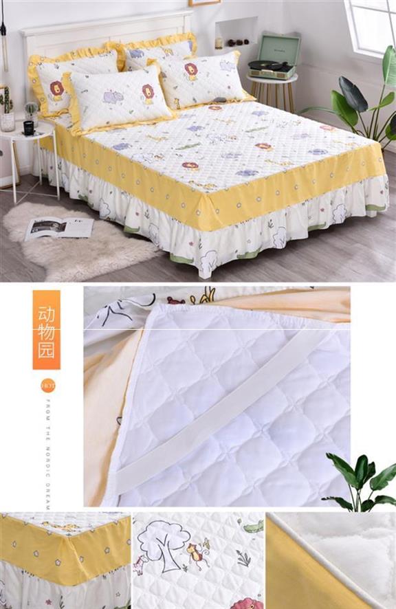 Chăn bông trải giường có đệm trải giường đặt giường đơn bằng cotton cộng với ga trải giường bằng vải cotton chống trượt 1,5 m 1,8 m giường - Váy Petti váy giường đẹp	