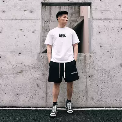 APEZ tide men embroidery short sleeve T-shirt men's ins Tide brand loose European and American high street hip hop trend cotton summer half sleeve