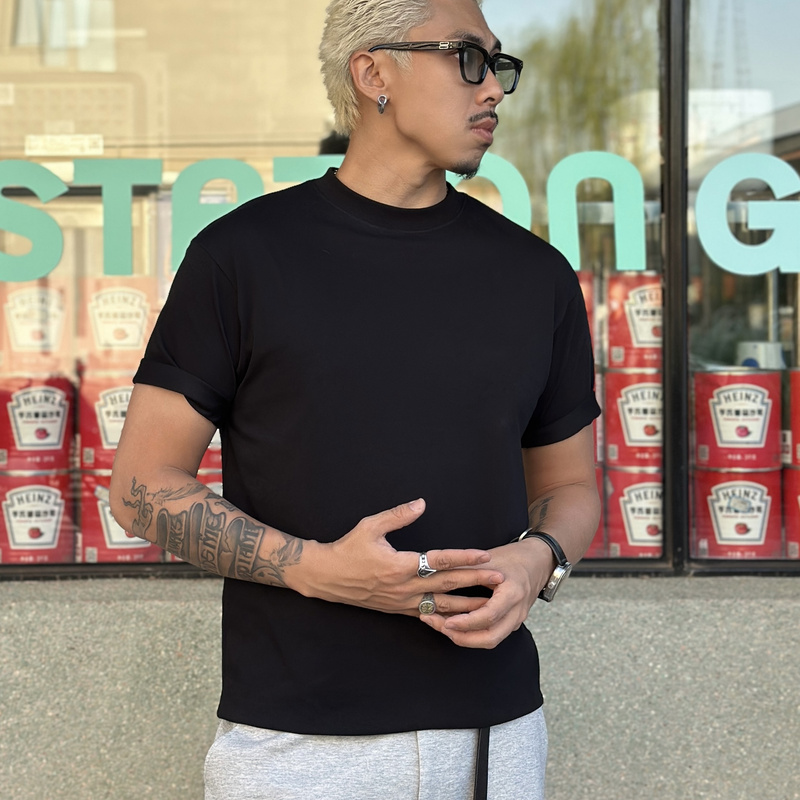 Tasty Solid Color Basic 250g Solona Short Wide Boxy Short-Sleeve T-Shirt Half-Sleeve Men's Cleanfit