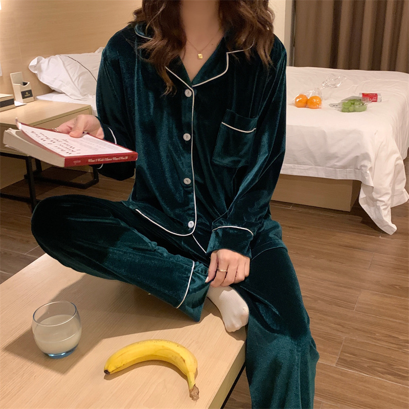 Cardigan Velvet Pajamas for Women, Spring and Autumn Long-Sleeve, Plus-Size, Thin Style, Suitable for Autumn and Winter, Can Be Worn Outside, Home Wear Set, Internet Celebrity Hot Item
