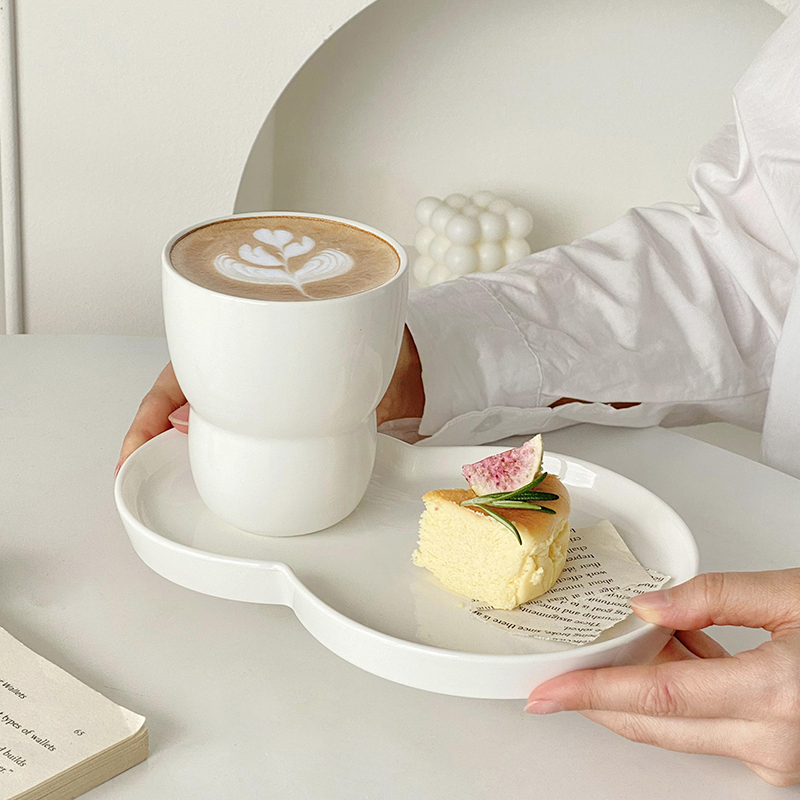 Minimalist White Ceramic Mug Set for Home Use, Milk, Oatmeal, Coffee Cup, Dessert Plate, Single-Serving Breakfast Tableware