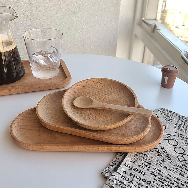 Japanese wooden rectangular tray beech plate ins style breakfast steak tray dessert cake plate