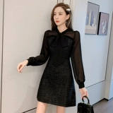 Осеннее платье, приталенный корсет, черный шифоновый лонгслив, юбка, 2020