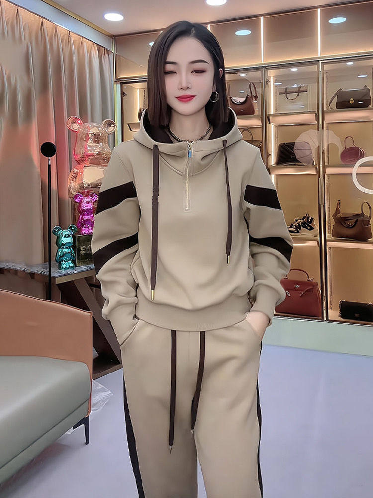 Бархатный спортивный демисезонный модный комплект, увеличенная толщина, оверсайз для девушки 