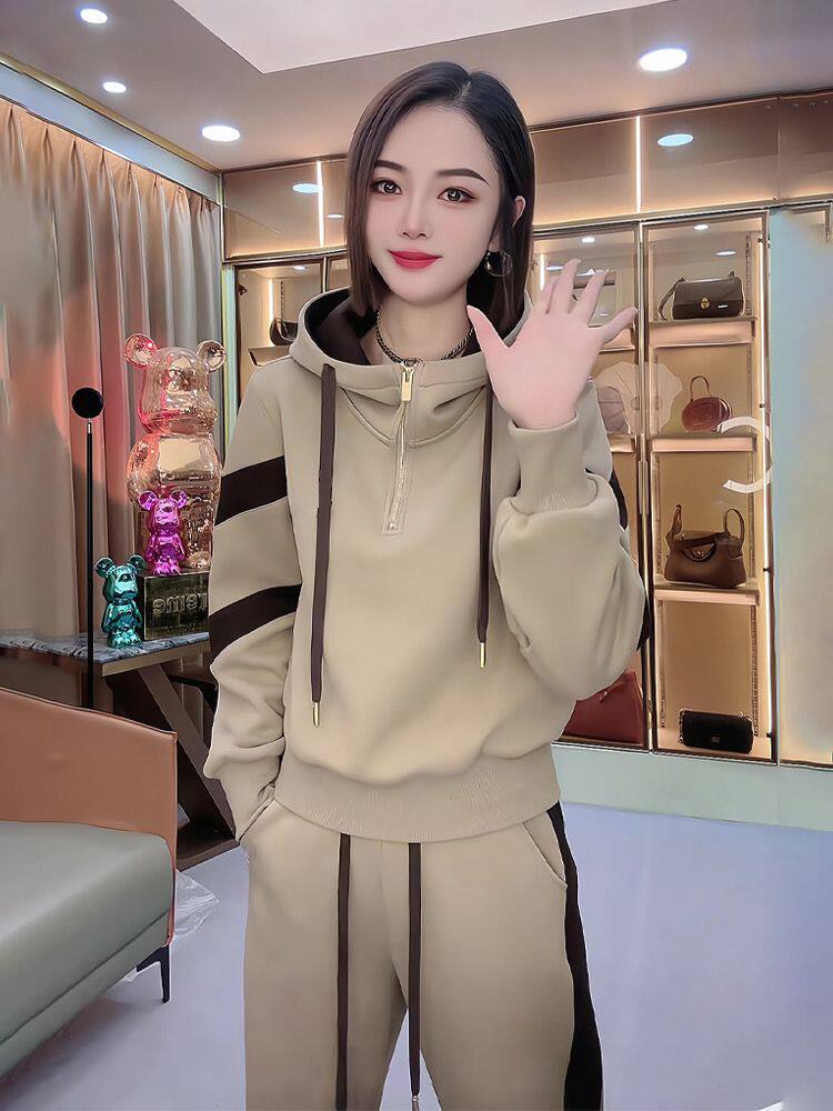 Бархатный спортивный демисезонный модный комплект, увеличенная толщина, оверсайз для девушки 