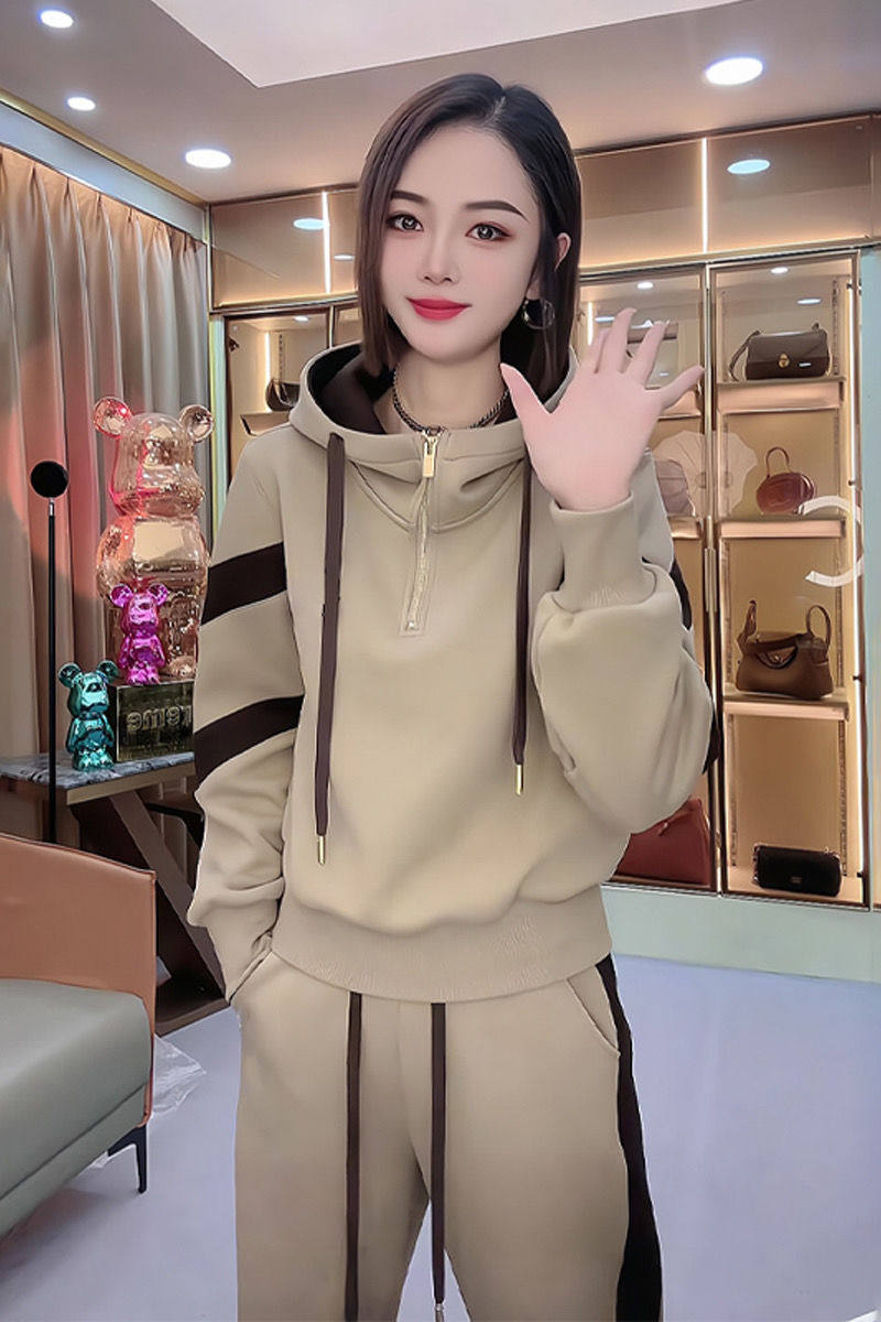 Бархатный спортивный демисезонный модный комплект, увеличенная толщина, оверсайз для девушки 