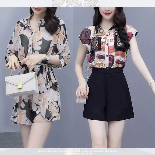 Летний шифоновый комплект, большой размер, подходит для полных девушек, короткий рукав, по фигуре, свободный крой