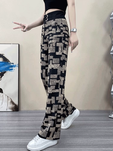 Летние повседневные брюки, штаны, высокая талия, 2025 года, свободный прямой крой, эластичная талия