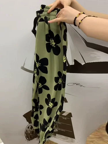 Шелковые тонкие быстросохнущие штаны, в западном стиле, в цветочек