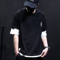 Summer Tide brand fake two short sleeve T-shirt men loose size T fat fat man plus fat extra casual Japanese half sleeve shirt