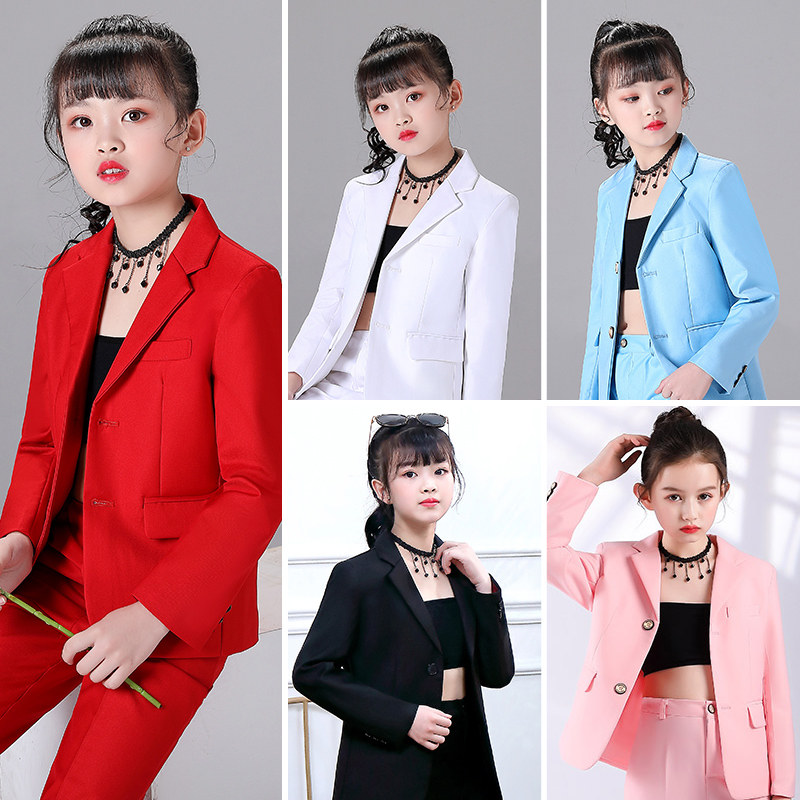 Children Suits Girls Summer Foreign Pie Model Walking Show Red White Western Suit Boomer personality Chair ChaoTong Fried Street Dance
