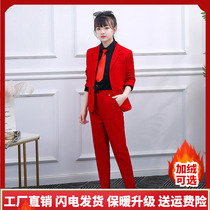 Childrens small suits girls catwalk host fashionable Western-style piano performance model red suit plus velvet