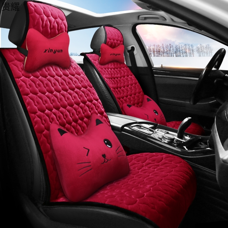 Winter car seat cushion short plush padded warm full surround seat cover cartoon cute net red seat cover goddess