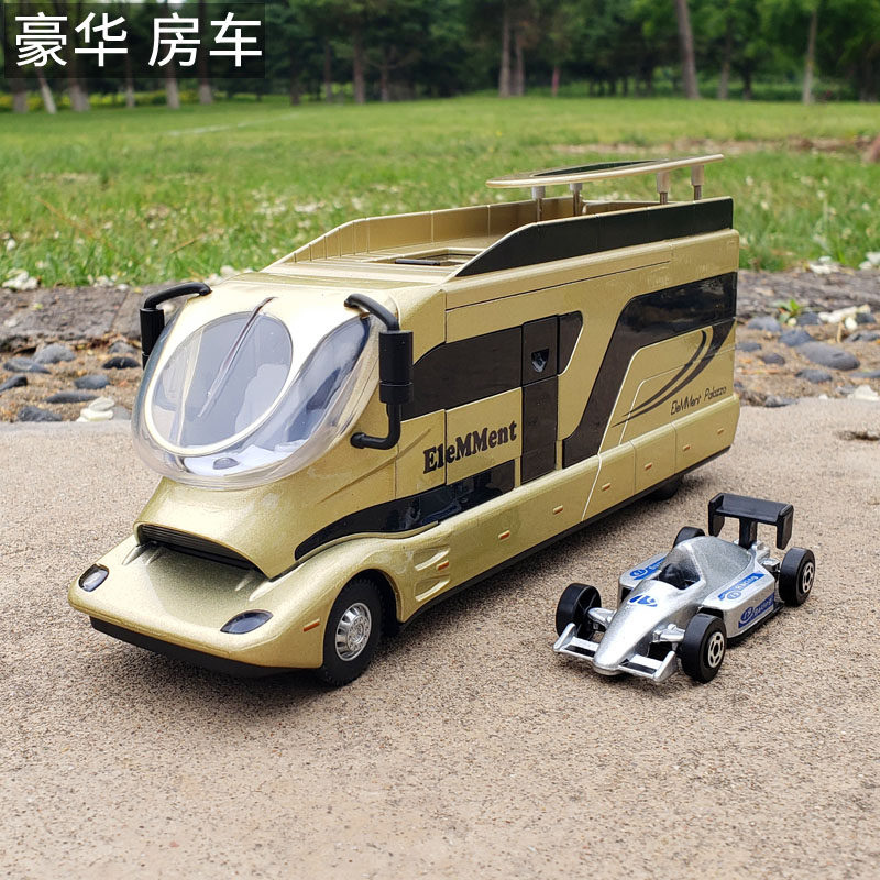 Large number luxury travel caravan alloy car model simulation metal toy car model open door and light back force car