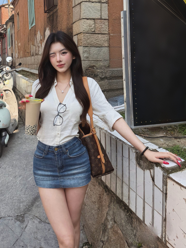 Korean Style Lazy Knot-Up Set: Pure White Waist-Revealing Butterfly Tie Shirt for Women + Hip-Enhancing Anti-Exposure Skirt Pants with Waist Cinching