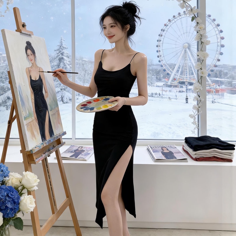 2026 Is the Season for Black, Waist-Cinching, Sexy Dresses That Are Tight-Fitting, Mid-Length, with Slits and Straps, Perfect for Nightclubs