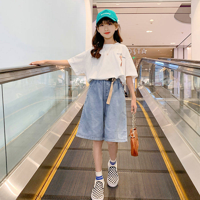 Korean fan children's suit girl baby 2022 new Korean version of the Western style fashionable net red big boy solid color T-shirt shorts