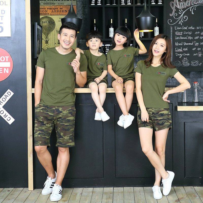 Parent-child summer clothing 2022 camouflage family clothing suit military training group activity clothing trend frontline net red fried street tide