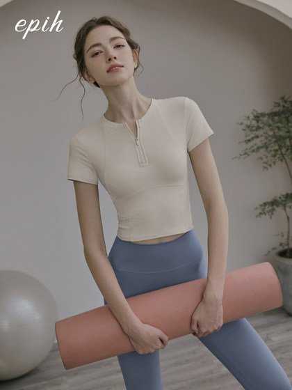 EPIH瑜伽服上衣女夏季健身衣运动服普拉提训练套装新款短袖带胸垫