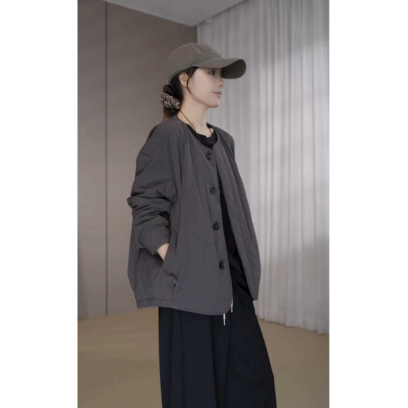 Shuoge |   Autumn and Winter Lightweight and Warm Cotton Clothing, Simple Round Neck, Versatile Casual Cotton Jacket Top 24701