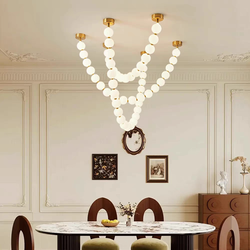 French-Style Niche Cream Magic Bean Restaurant Living Room Chandelier, Simple Suspended Living Room Bar Counter Long Pearl Necklace Chandelier French-Style Niche Cream Magic Bean Restaurant Living Room Chandelier, Simple Suspended Living Room Bar Counter Long Pearl Necklace Chandelier