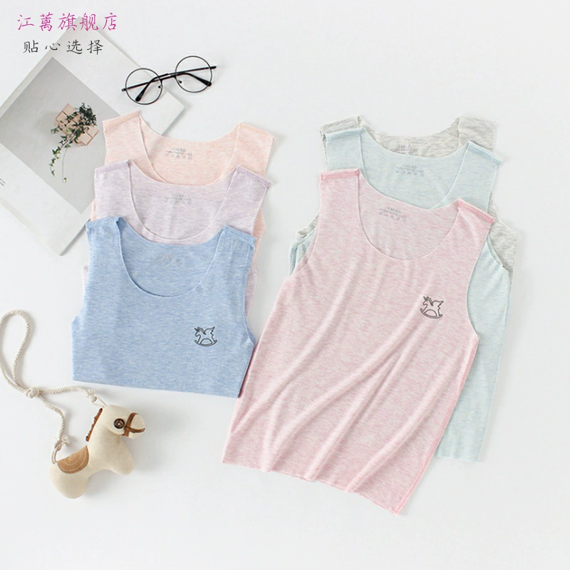 Mùa hè lỏng lẻo áo phông màu cotton mười tuổi áo vest trẻ em phương thức trẻ em thủy triều liền mạch thời trang nước ngoài cô gái cơ sở - Áo vest