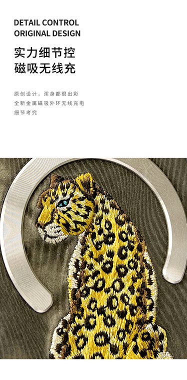 Nimmy New Embroidered Leopard, Dragon, Phoenix High End Premium Luxury MagSafe 15, 15 Plus, 15 Pro, 15 Pro Max iPhone Case