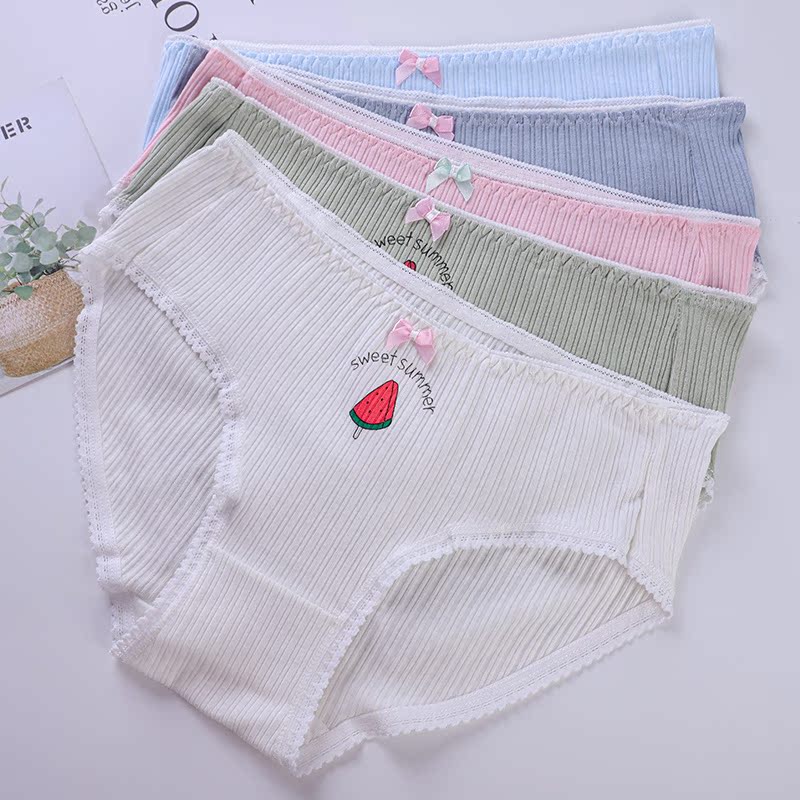 5 quần lót cotton womens bông giữa eo Nhật ngọt sinh viên cô gái hoạt hình dễ thương quần short tam giác thở.