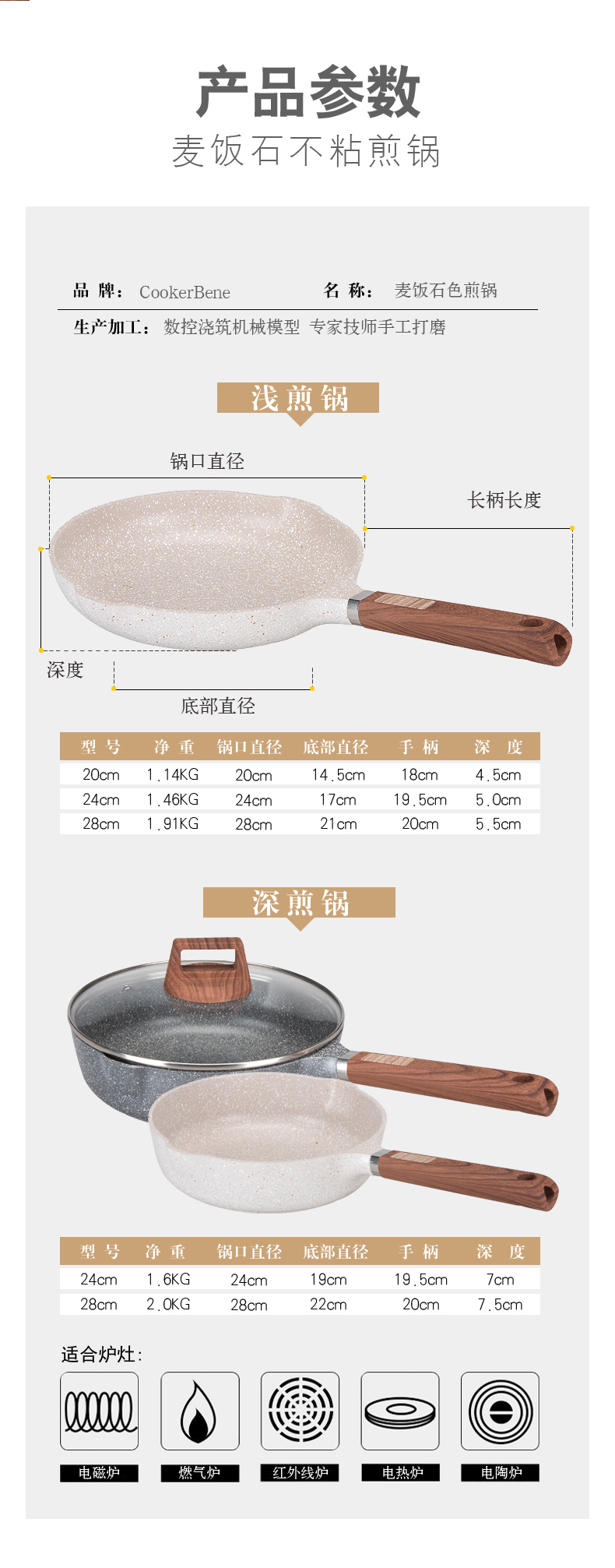 Cookerbene 麦饭石平底锅不粘锅 燃气灶电磁炉通用 图12